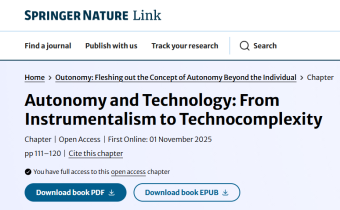 Nova publicació: “Autonomy and Technology: From Instrumentalism to Technocomplexity”