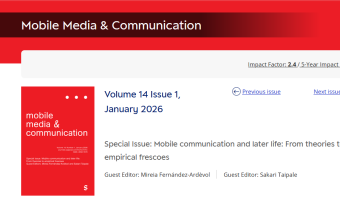 Mireia Fernández-Ardèvol co-edits a special issue of Mobile Media & Communication on mobile communication and later life