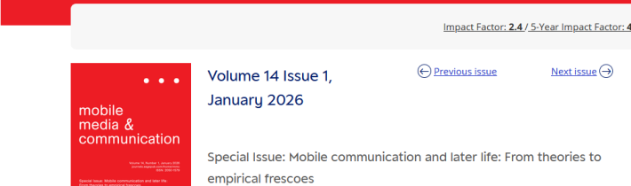 Mireia Fernández-Ardèvol co-edits a special issue of Mobile Media & Communication on mobile communication and later life
